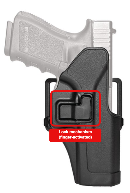 SERPA holster with lock mechanism highlighted